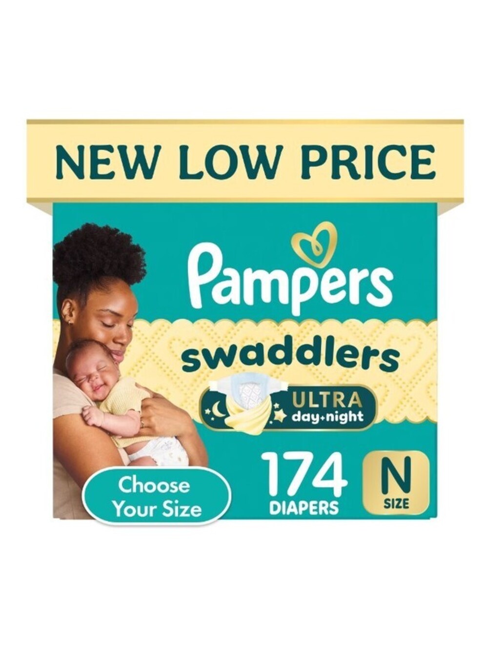 Pampers Swaddlers Ultra Day + Night Baby Diapers (Size N / Newborn, 174 Count)